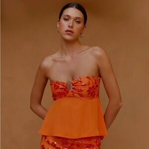 NWT Peppermayo Kenya Beaded Strapless Peplum Top Plus Size 18 Orange Sequin